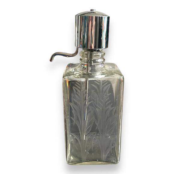 Vintage 1950s “Bourbon” Etched Glass Liquor Decanter - Picture 1 of 5